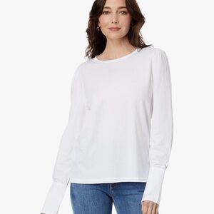 Elliott Lauren Underscore White Woven Knit Long Sleeve Blouse Button Cuffs SMALL